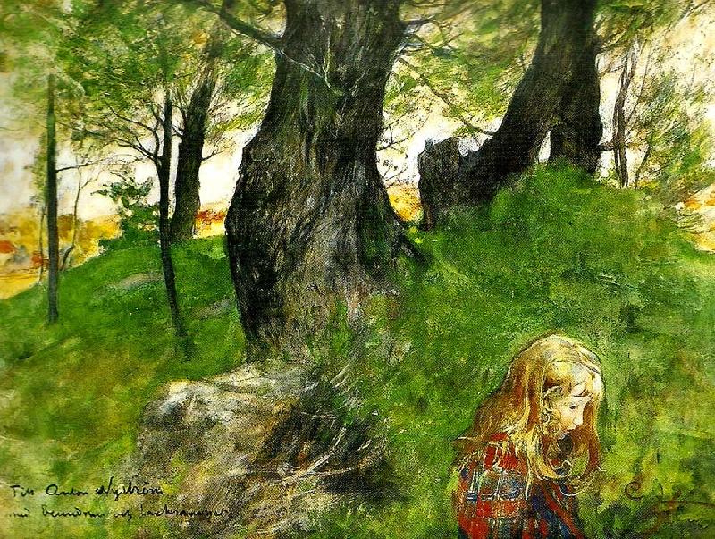 Carl Larsson Suzanne i en skogsbacke Flickan i skogen Germany oil painting art
